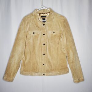 For Joseph Vtg Suede‎ Trucker Jacket Women Large Beige Button Collar Lined